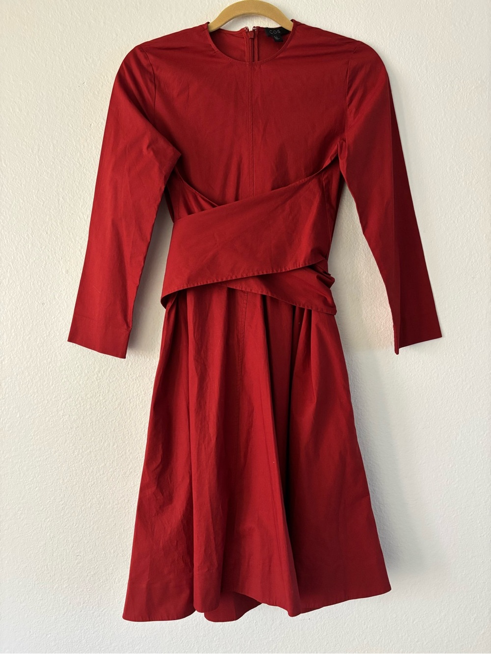 COS Cotton Poplin Belted Waist Wrap Long Sleeve Dress In Terracotta - Size: 4